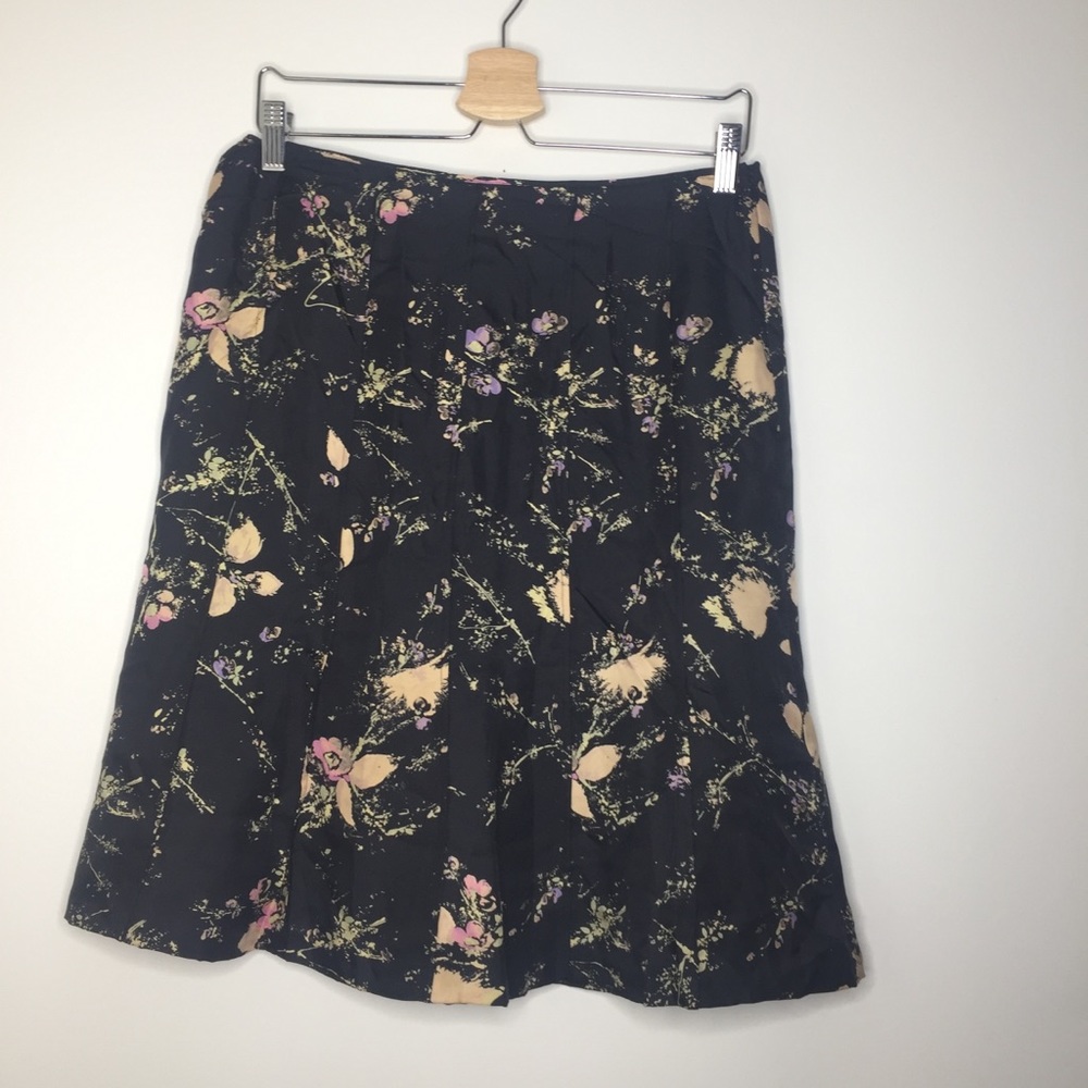 Ann Taylor silk black cream abstract floral skirt